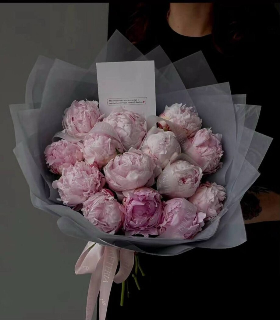Fifteen light pink peonies in waterproof paper