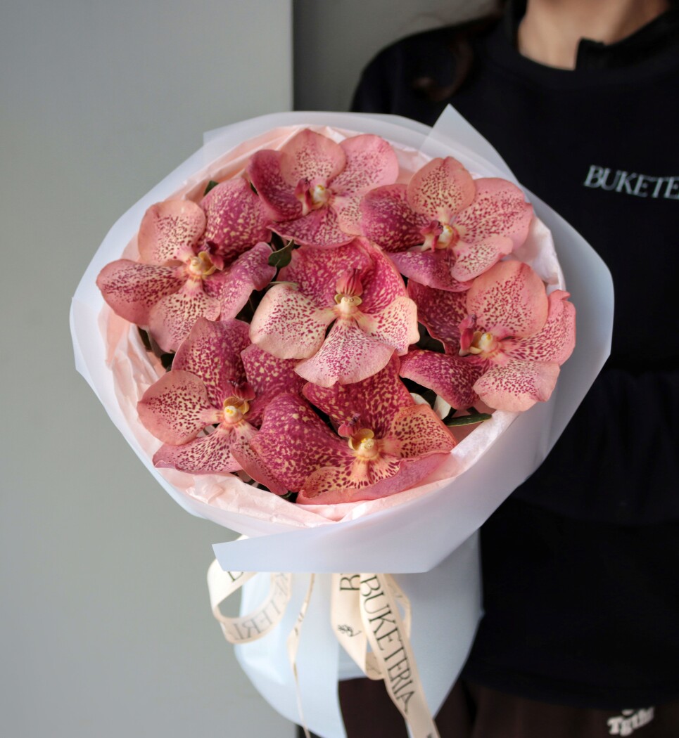 Seven dusty pink vanda orchids in waterproof paper