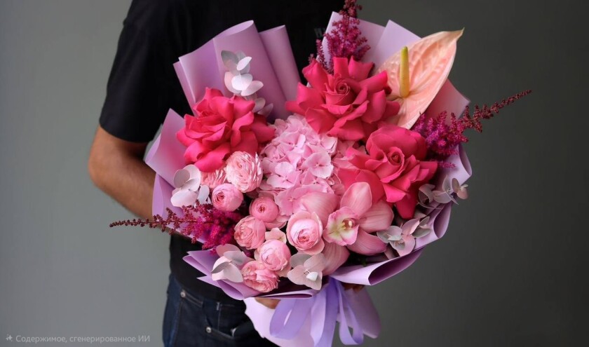 Romantic bouquet of pink garden roses and hydrangea