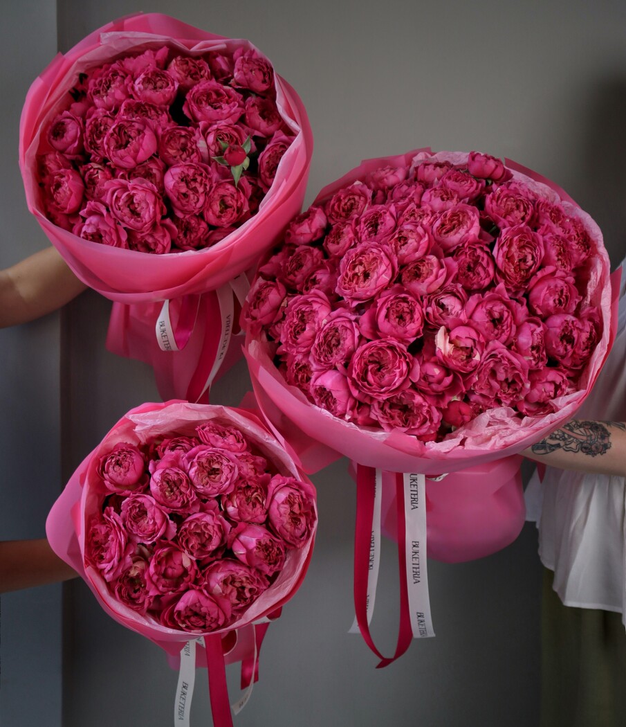 Hot pink spray roses in waterproof paper