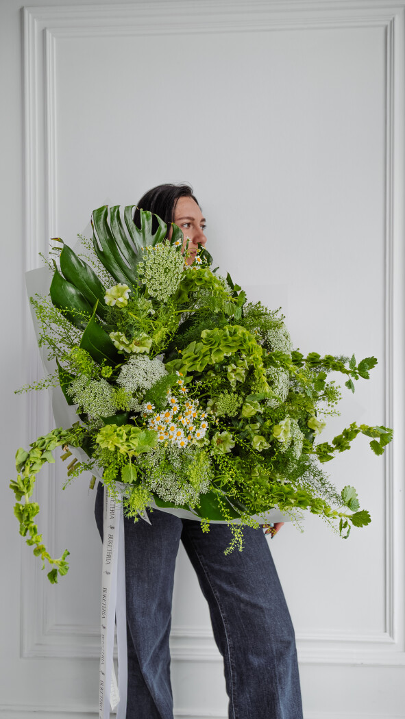 Serene bouquet of green campanula and fillers