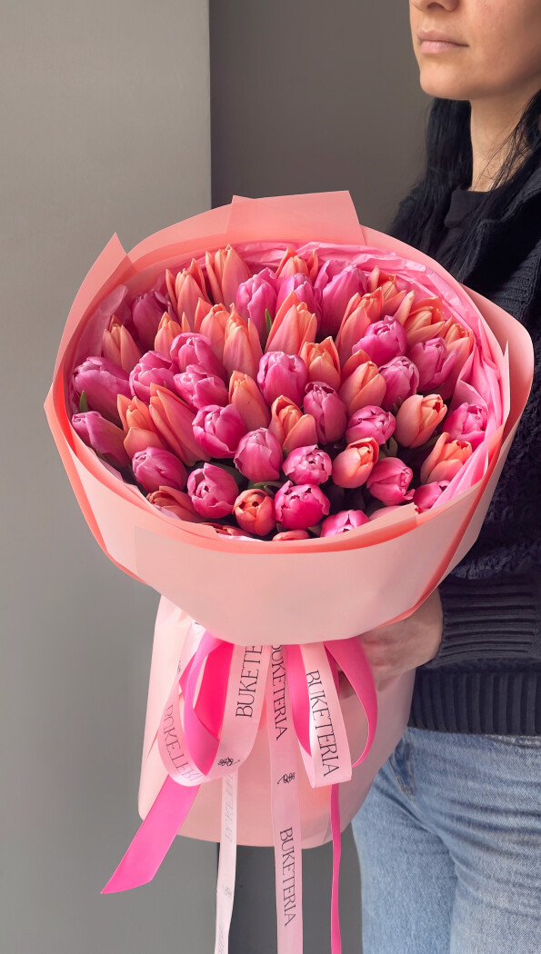Hot pink and coral tulips in waterproof paper