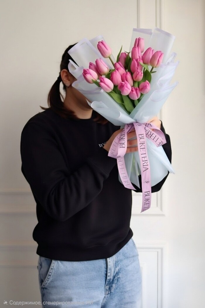 Light pink tulips with baby blue eucalyptus