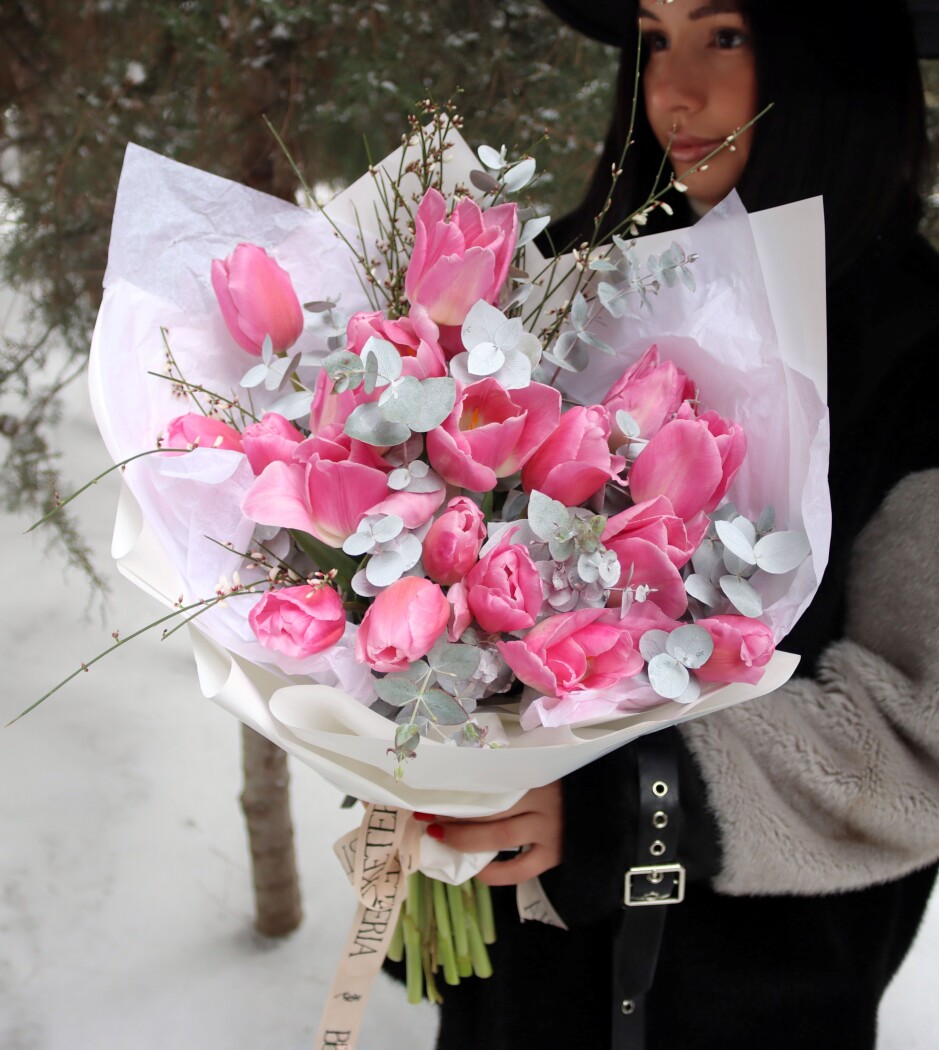 Nineteen pink tulips in waterproof paper