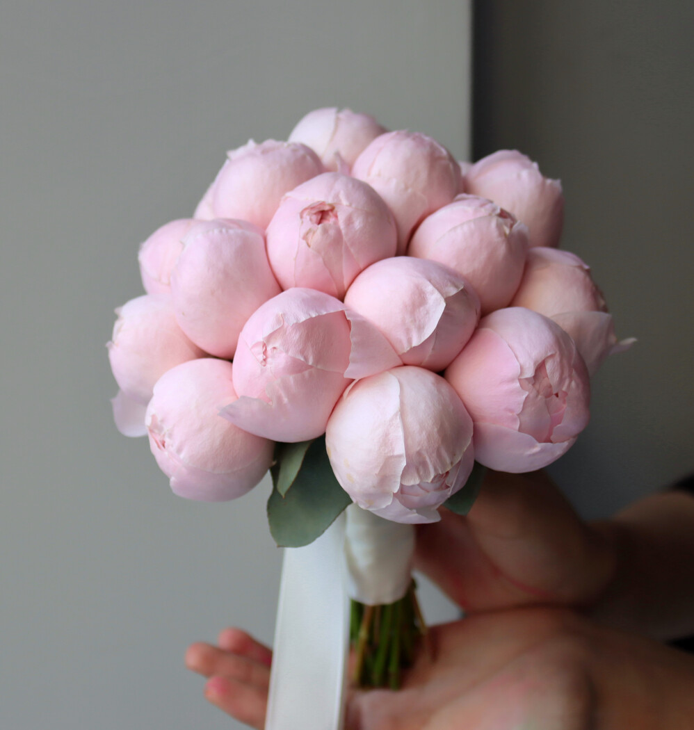 Mono bouquet of light pink peonies