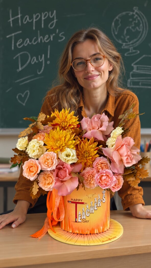 Elegant bouquet of yellow dahlias and pink garden roses