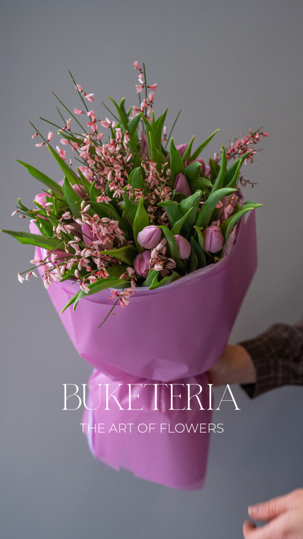 Twenty light pink tulips in waterproof paper