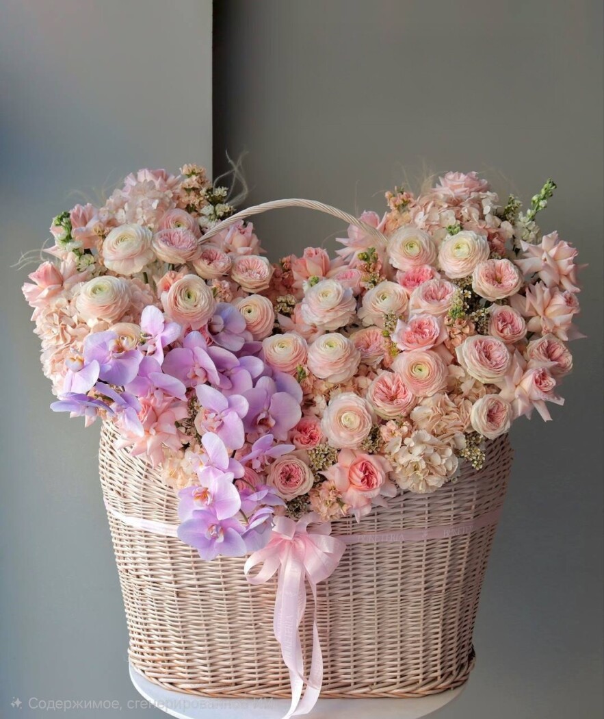 Pink hydrangeas with garden roses and phalaenopsis orchids