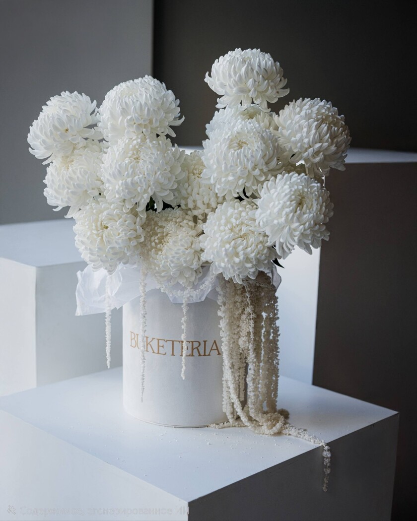White chrysanthemums with amaranth