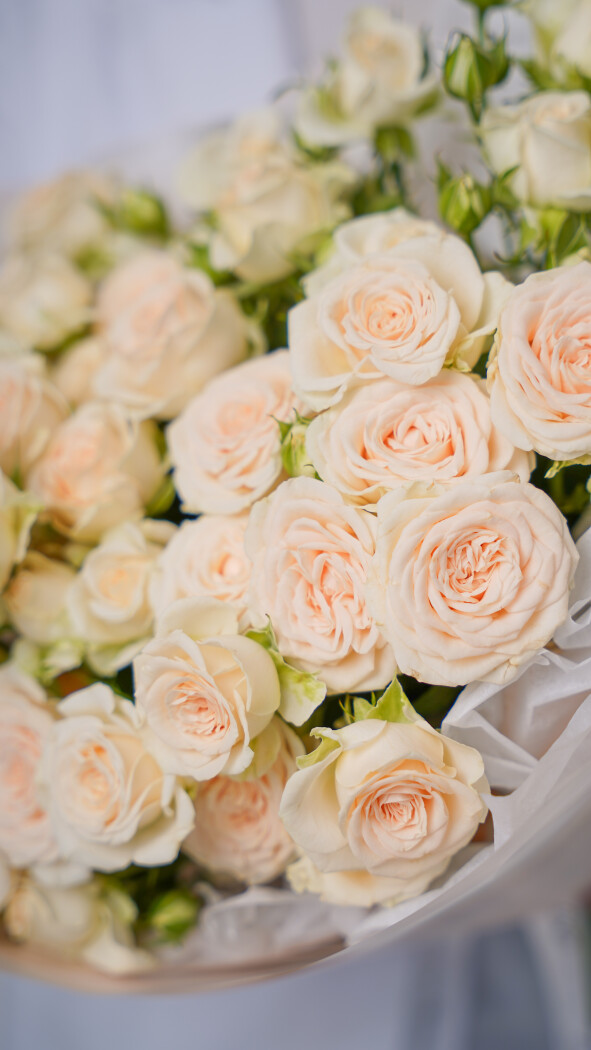 9 светло-розовых кустовых роз в оформлении №20