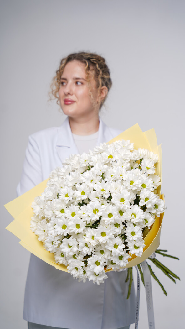 15 белых ромашковых хризантем в оформлении №79