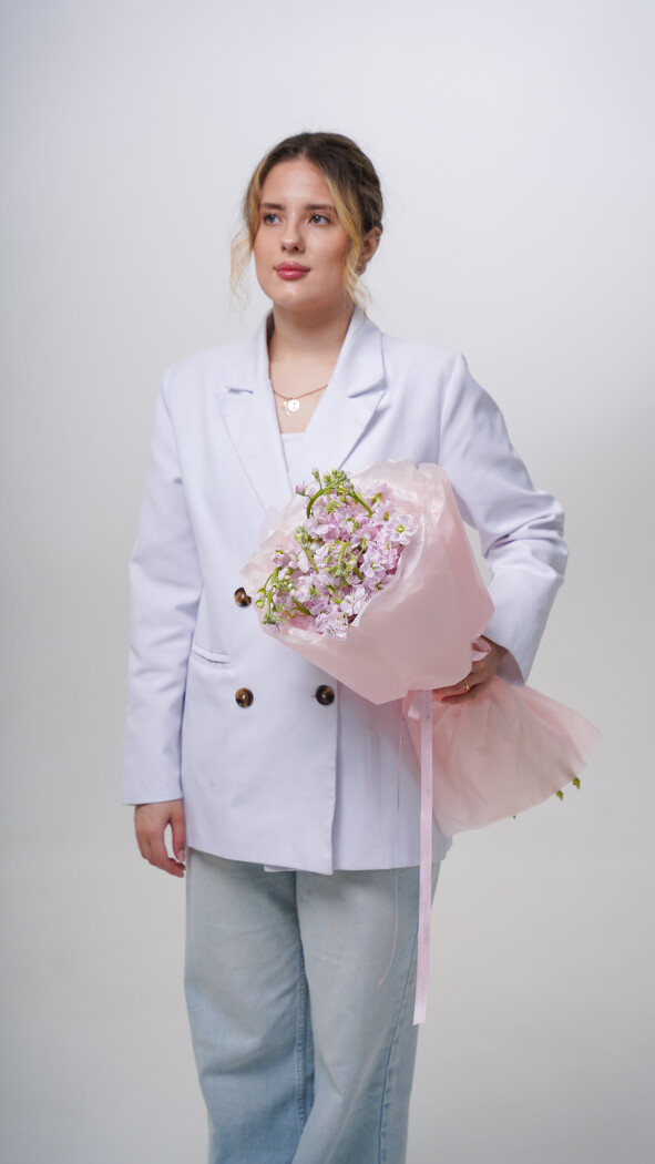 9 розовых маттиол в оформлении №125