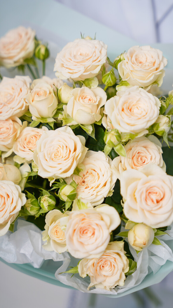 5 светло-розовых кустовых роз в оформлении №19