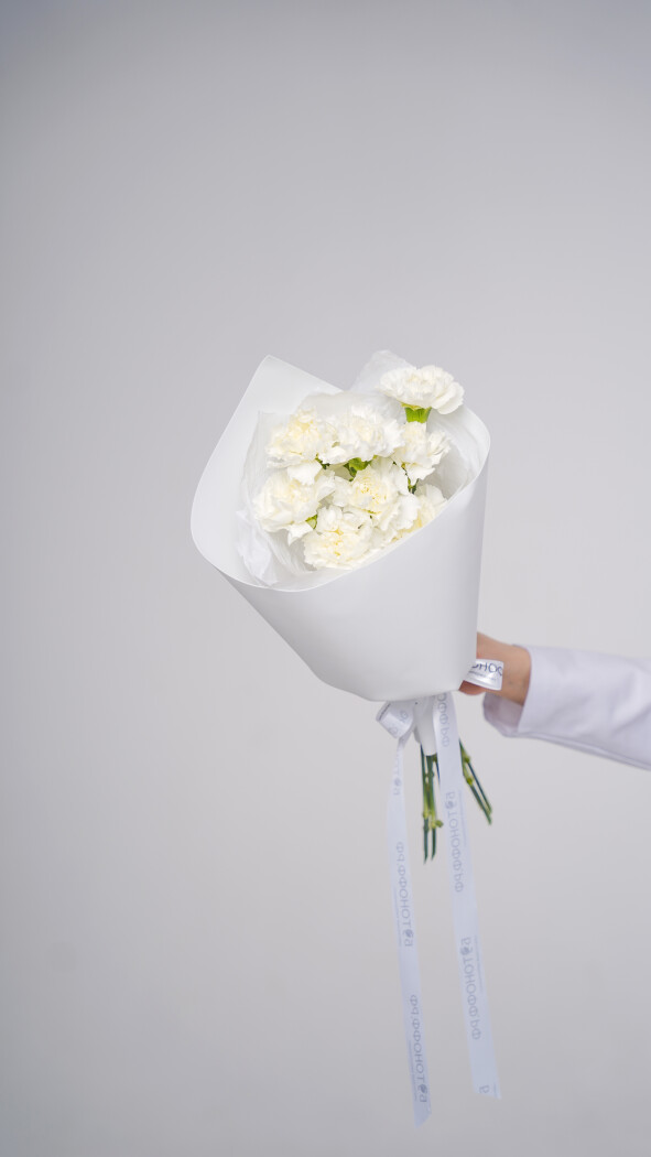 9 белых диантусов в оформлении №101