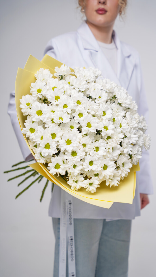 15 белых ромашковых хризантем в оформлении №79