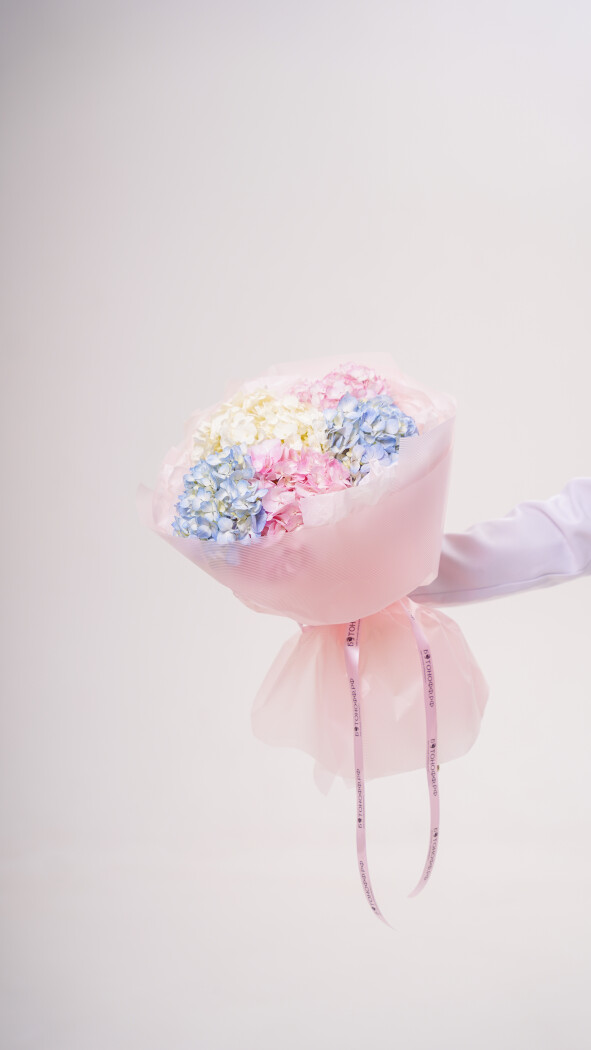 5 гортензий микс в оформлении №305