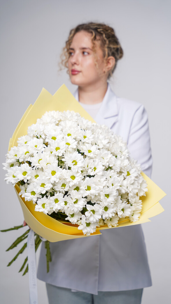 15 белых ромашковых хризантем в оформлении №79