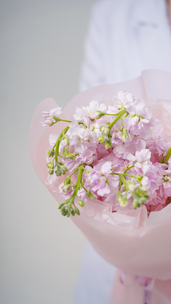 9 розовых маттиол в оформлении №125