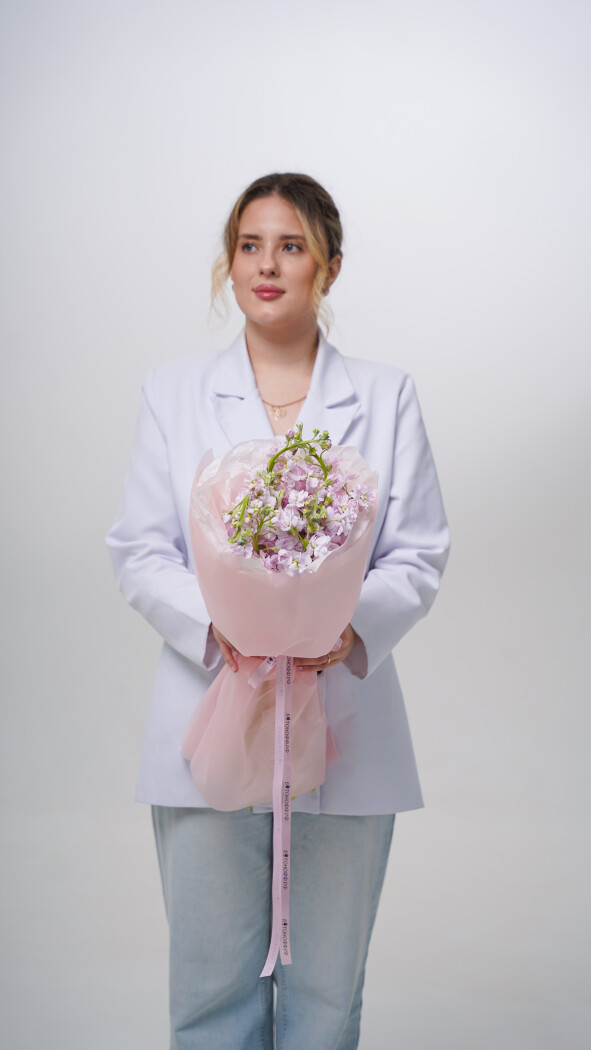 9 розовых маттиол в оформлении №125