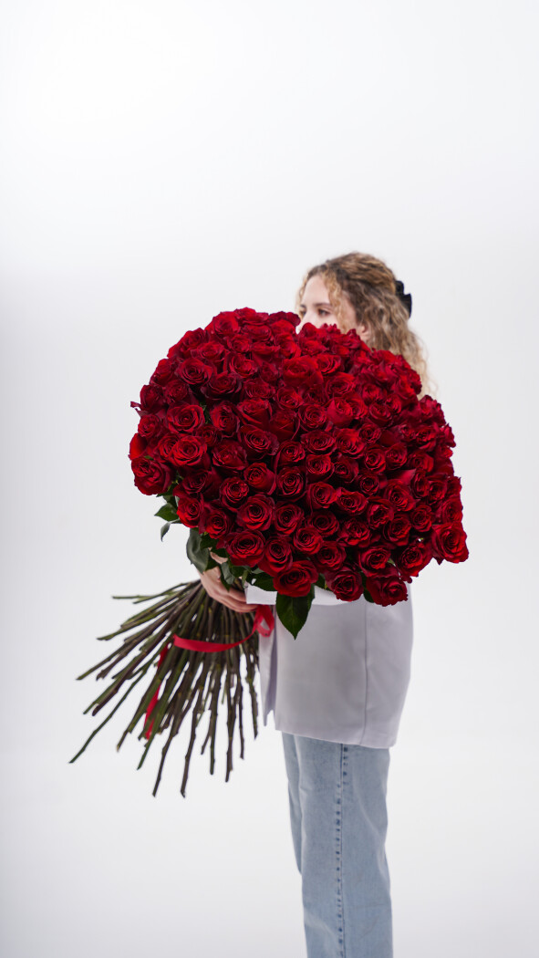 101 красная метровая роза под ленту №51