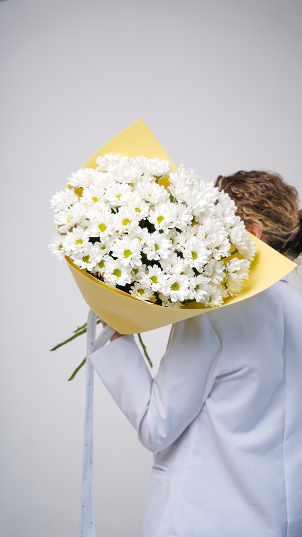 11 белых ромашковых хризантем в оформлении №78