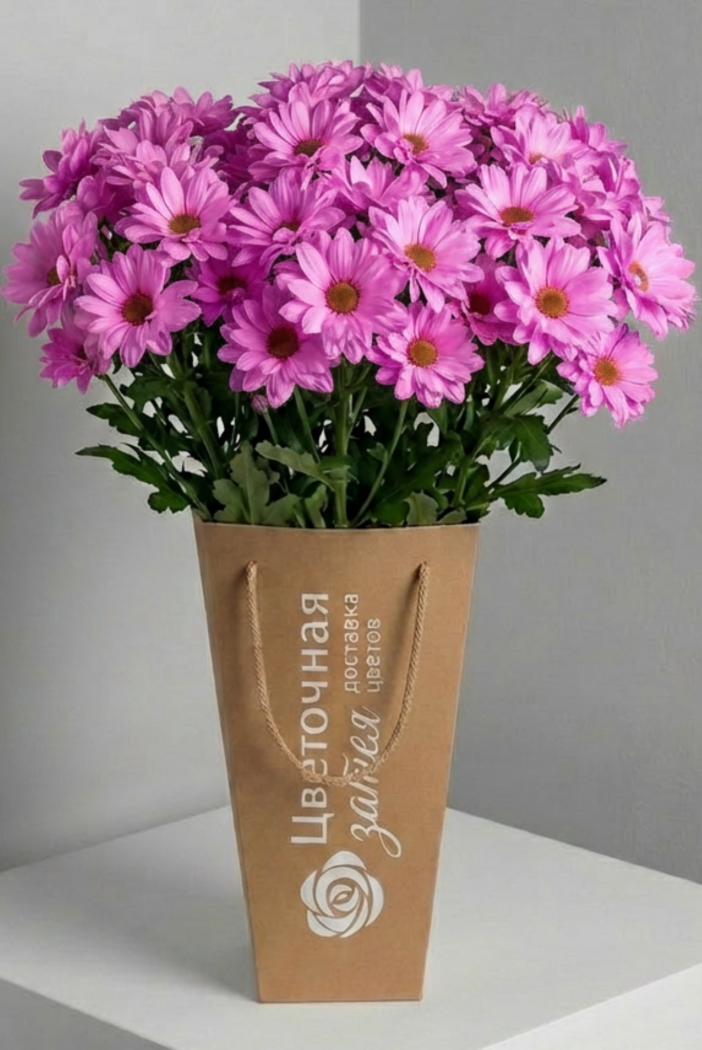 Банч из 5 веток ромашковой хризантемыв цвета фуксия