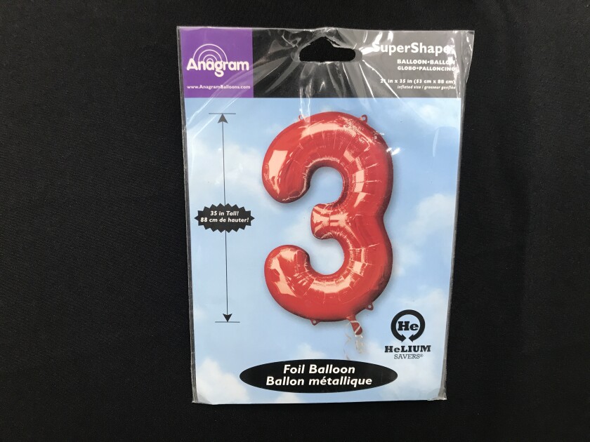 Фольгированный шар цифра 3 в упаковке, красный