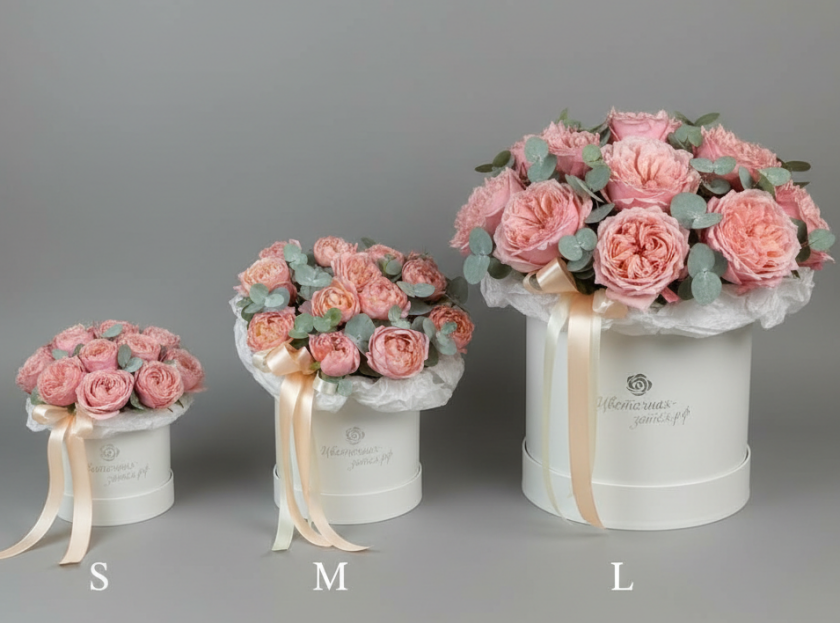 РАЗМЕР M.  Композиция в коробке с пионовидными розами