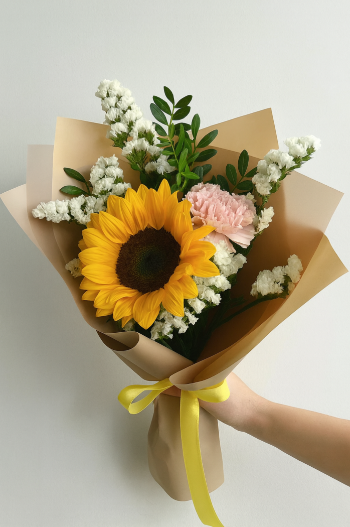 Букет из Диантуса и подсолнуха