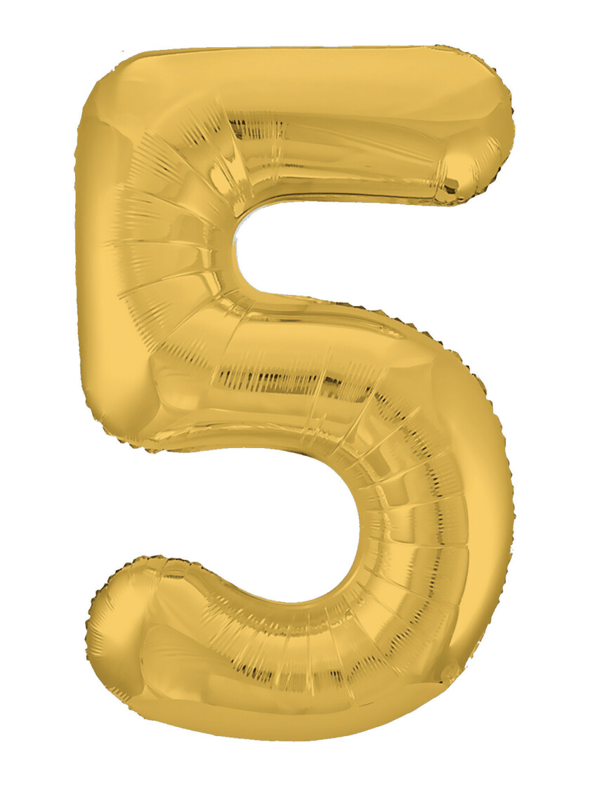 Шар (40''/102 см) Цифра, 5 Slim, Золото, 1 шт. в упак.
