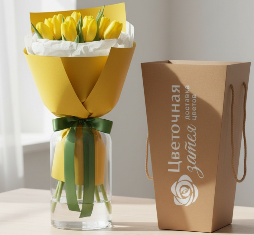 Букет из 11 тюльпанов желтого цвета