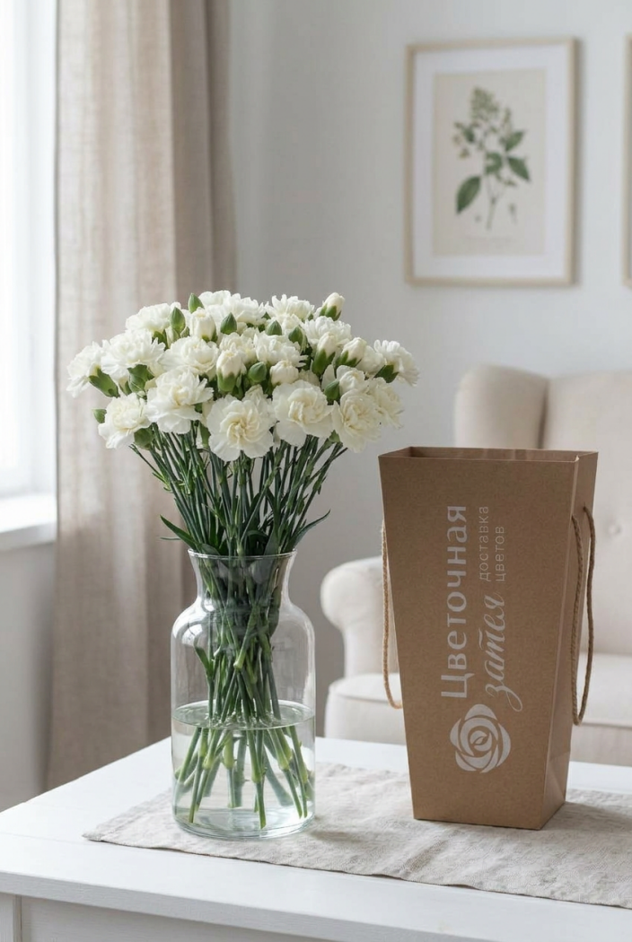 Банч из 11 веток белых кустовых диантусов