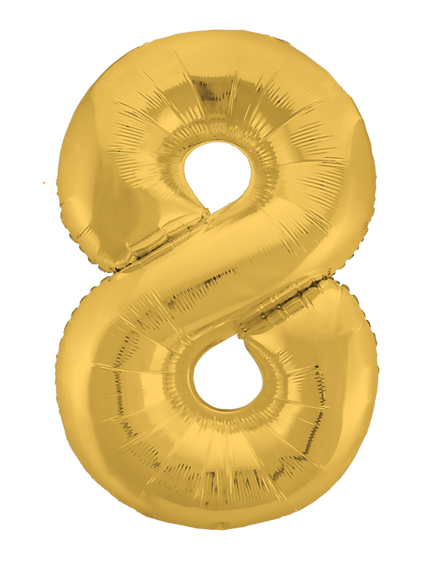 Шар (40''/102 см) Цифра, 8 Slim, Золото, 1 шт. в упак.