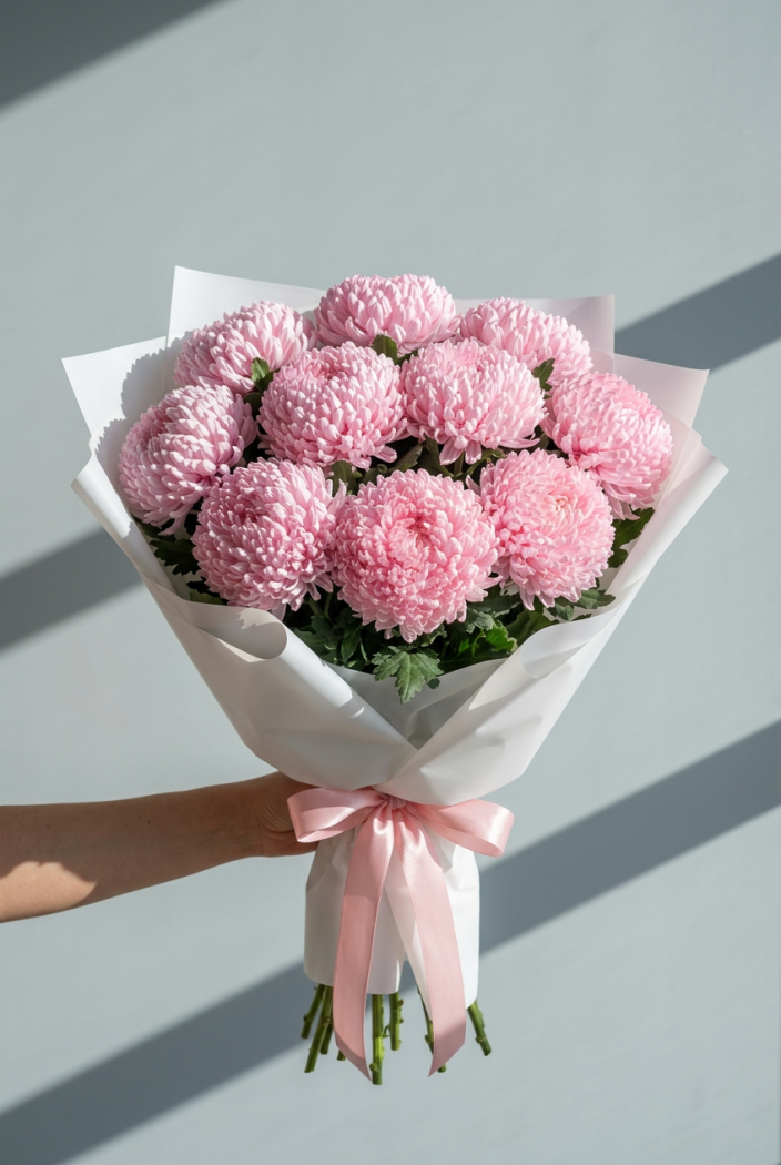 Букет из 11 одноголовых розовых хризантем