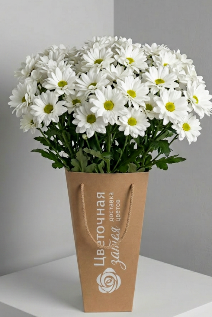 Банч из 5 веток ромашковой белой хризантемы