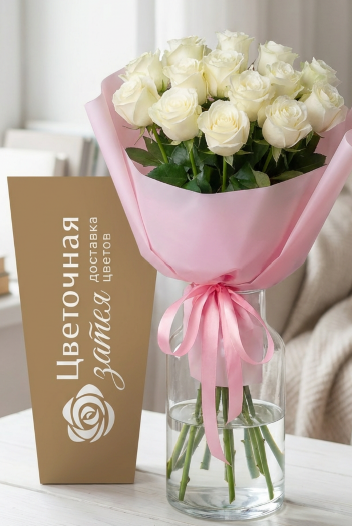 Букет из 15 белых роз сорта Ноэлия